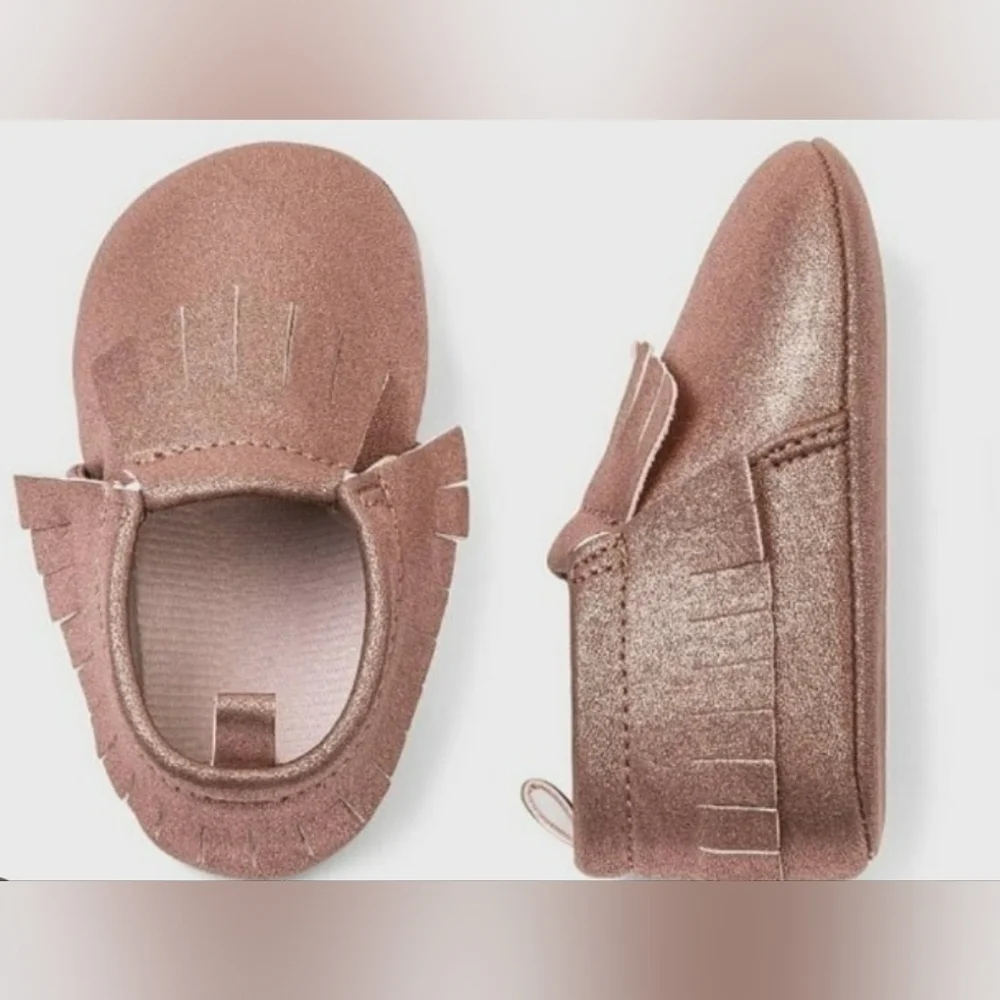 Cat & Jack Metallic Pink Faux Leather Fringe Moccasins